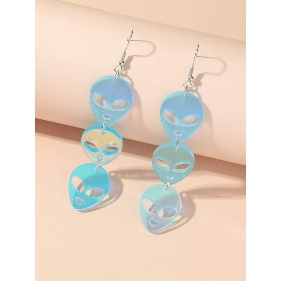 Iridescent Alien Dangle Drop Acrylic Earrings - Picture 2 of 7